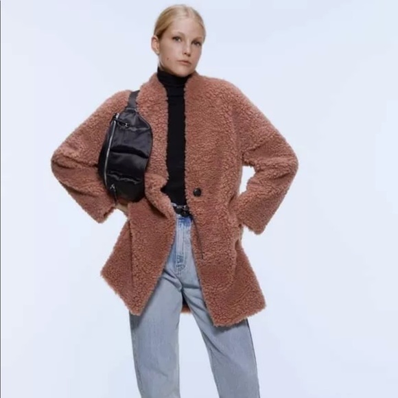 ZARA BLOGGERS FAV TEDDY COAT PINK SMALL - Picture 2 of 4